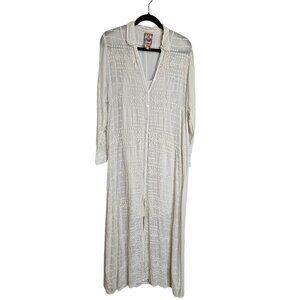 Johnny WAS Ivory Embroidered Lace Kimono With Slip BOHO Beach Wedding Dress